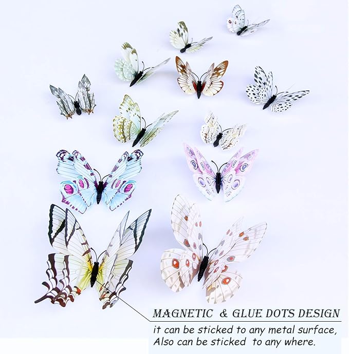 OPSEAM Butterfly Wall Decor 24/48 PCS, 3D Butterflies Stickers for Party Decorations with Magnets (White, 24)
