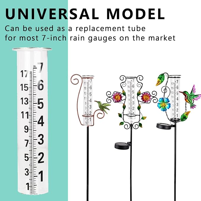 2PS Rain Gauge Outdoor,7 Inch Capacity Rain Gauge Replacement Tube with Metal Rack Holder,Wall Mount Hanging Water Gauge for Rain,Outdoor Measure Guages for Yard Fence Garden Farm