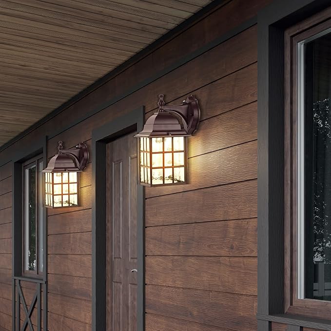 2-Pack Dusk to Dawn Outdoor Lights for House, Exterior Porch Light Fixtures Wall Mount with Photocell Sensor, Oil Rubbed Bronze Wall Lantern, Waterproof Outside Wall Sconce Lighting for Garage,Door