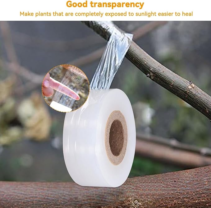 Grafting Tape, 29mm Nursery Sealing PVC Stretchable Resilient Garden Repair Parafilm Tape for Petri Dish Fruit Tree Budding Tapes Plants Grafting Film Gardening Tape Tree Bandage Repair Tape Wrap
