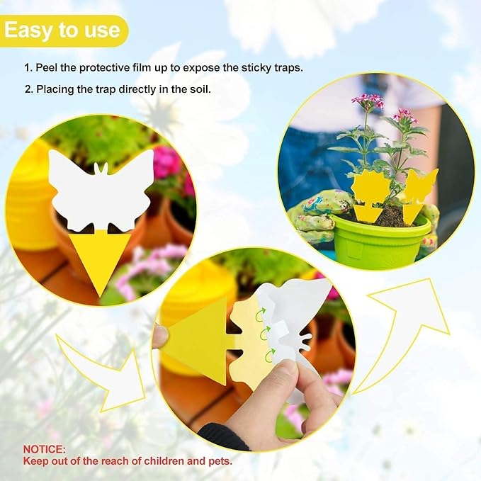 LFSYS 100 Pcs Yellow Sticky Traps for Gnat, Fruit Fly, White Fly, Aphid, Leaf Miner, Indoor Safe for Plants