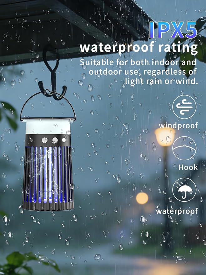 NEXLY SJZ-091 Solar Bug Zapper Portable Outdoor Waterproof Mosquito Killer Light Indoor Home Rechargeable Fruit Fly Trap Lamp 4200V Electric Gnat Traps for Room Garden Courtyard Kitchen Camping Patio