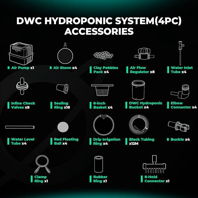MARS HYDRO DWC Hydroponics Grow System Kit with Recirculating Top Drip, 11W Air Pump, Air Stone, Hose & 4 Buckets, 5 Gallon Deep Water Culture Indoor Hydroponic System