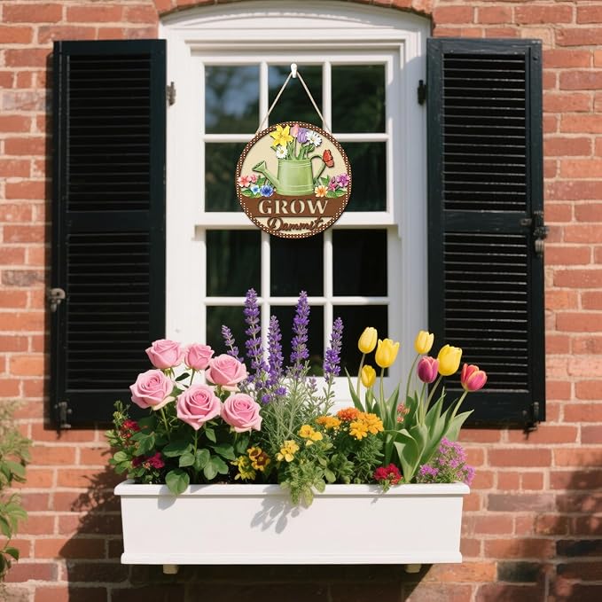 HOURIA 3D Grow Dammit Sign(11.4”x11.4”), Garden Wooden Decor,Funny Gardening Gifts for Women Men Gardeners