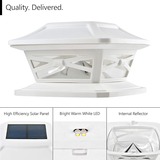 Davinci Lighting Flexfit Solar Outdoor Post Cap Lights - Includes Bases for 4x4 5x5 6x6 Wooden Posts - Bright LED Light - Pearl White (12 Pack)