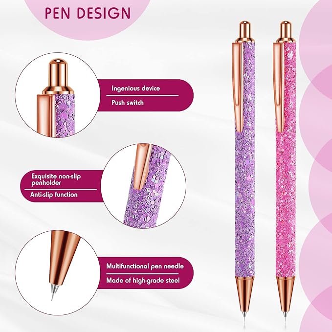 Epakh 2 Pieces Weeding Pen Vinyl Pen Pin Weeding Tool Fine Point Glitter Metal Vinyl Air Release or Car Puncturing Installation Retractable Craft Tool for DIY(Purple, Rose)