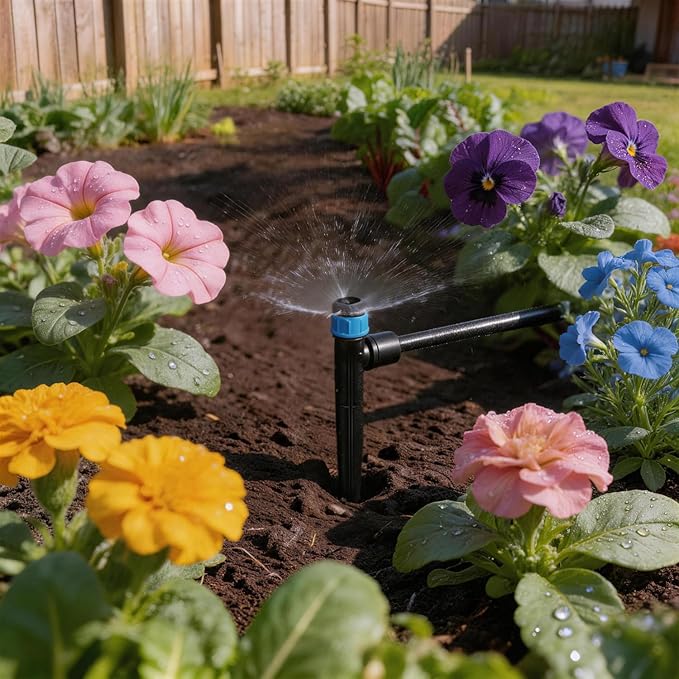30 Pack Quick Connect 1/4 Inch Drip Irrigation Emitters Fittings, 1/4'' Dripline Push-to-Fit Irrigation Vortex Emitters Adjustable 360 Degree Emitter with Stake for Garden Sprinkler Systems