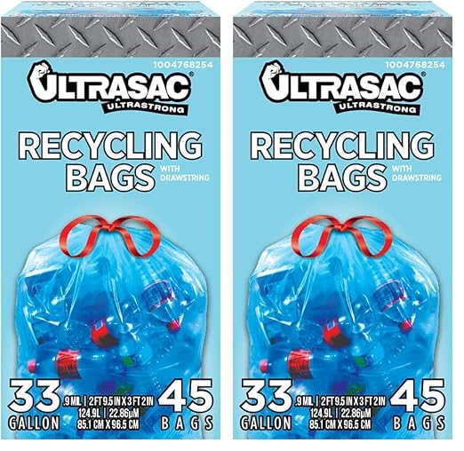 Ultrasac Blue Recycling Bags 33 Gallon 0.9 MIL,33.5" x 38" - - For Recycling,Kitchen,Industrial,& Commercial,45 Count (Pack of 2)