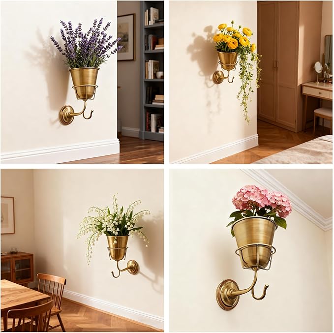 Opal Wall Vessel Gold,Elegant Wall Vessel for Flowers with Hook Wall Mount Planter for Stylish Home Decor
