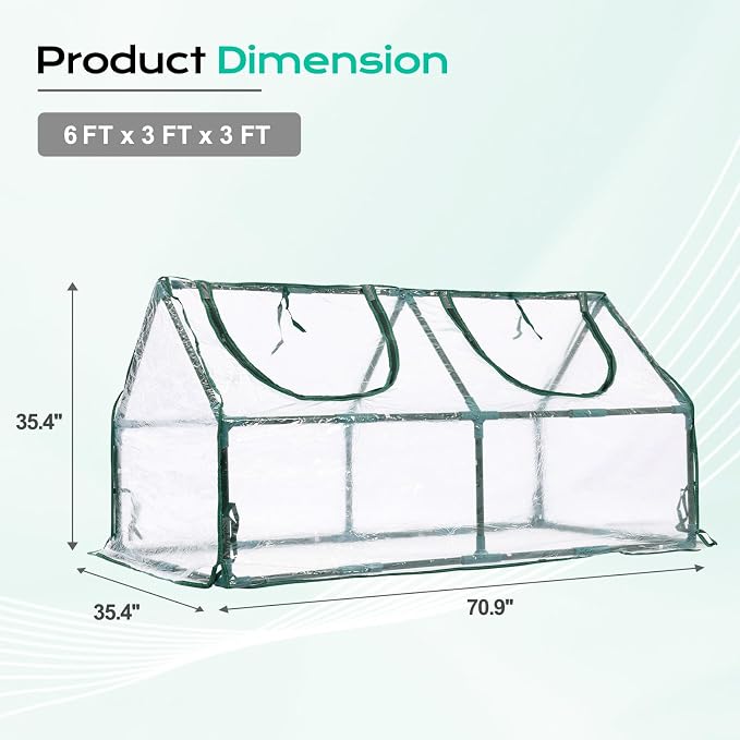 BPS 6x3x3 ft Mini Greenhouse with Transparent PVC Cover UV-Protected Roll-Up Zipper Windows, Ideal for Indoor or Outdoor Use on Raised Garden Beds