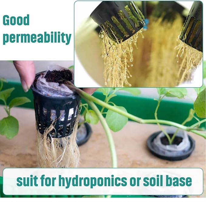 50PCS 1.75" Mesh Net Cup Pots Basket Hydroponics System Supplies Aquaponics Seed Growing Media Black