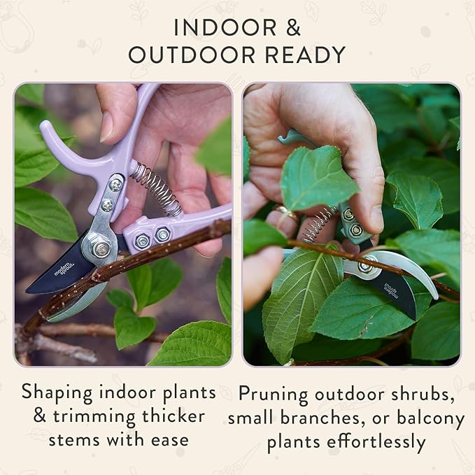 Modern Sprout Hand Pruners - Lightweight Pruning Shears W/Easy Lock- Gardening Scissors -Bypass Sharp Carbon Steel Blade- Rust Resistant- Garden Tools- Reusable Holster- Gift for Father's Day-Lavender