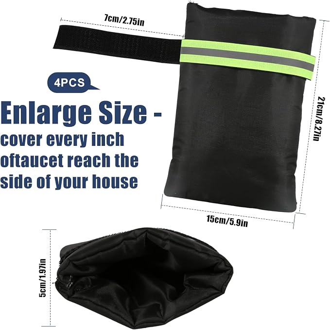 4Pack Outdoor Faucet Covers for Winter Freeze Protection 8.5″x5.9″x1.9″ Thicker Hose Bib Covers for Wall Taps Outside, Insulated Bags Spigot Cover with Unique Reflective Strips, Christmas Gifts