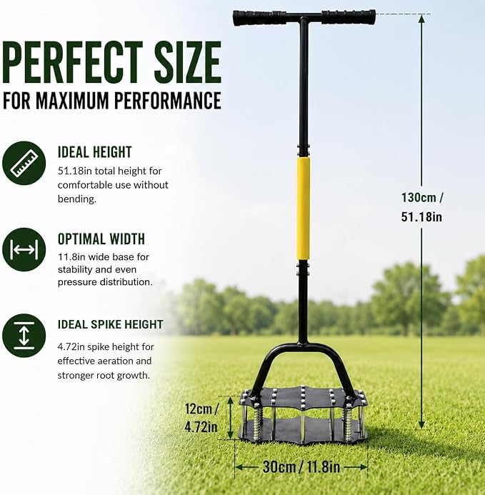 Manual Lawn Aerator Tool – Pre-Assembled 16-Spike Yard Aerator with Ergonomic T-Handle, Double-Spring Auto Dirt Clean, Heavy Duty Steel Grass & Soil Aerator for Lawn Aeration