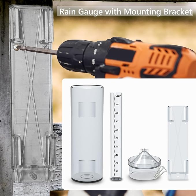 Rain Gauge Outdoor Professional Long Term Rain Gauge Mounting Bracket, Precisely Accurate to 1/100th of an Inch,UV and Heat Resistant, Non-Yellowing Rain Gauge Fit All Weather Conditions