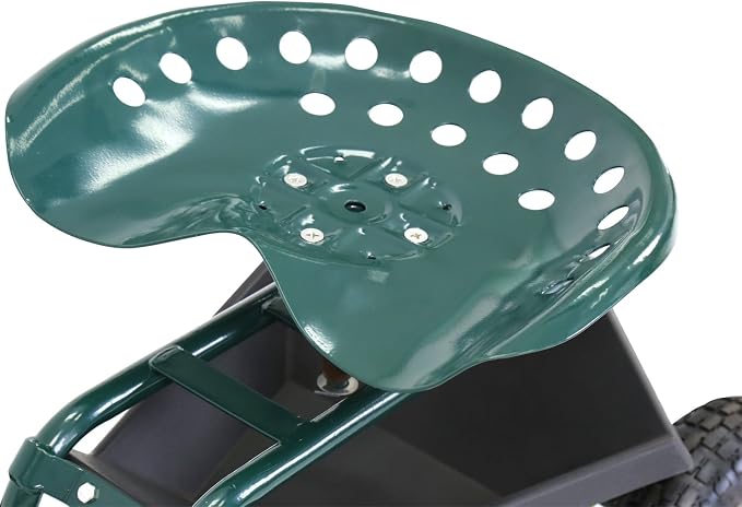 Rolling Scooter Garden Stool Cart with Tool Storage Basket & Swivel Seat Heavy Duty Gardening Planting