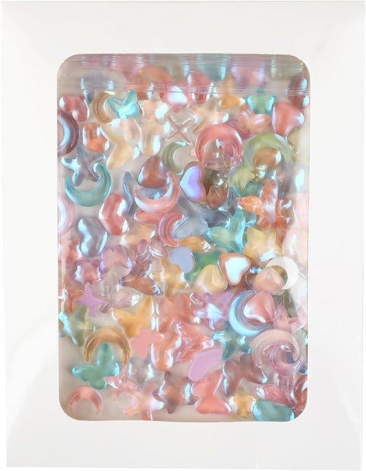 120Pcs Resin Charms for Crafts & DIY Decor, Iridescent Flatback Miniatures (Star, Moon & Mermaid Tail), Tiny Figurines for Slime, Scrapbooking, Dollhouse Accessories & Fairy Garden Decor