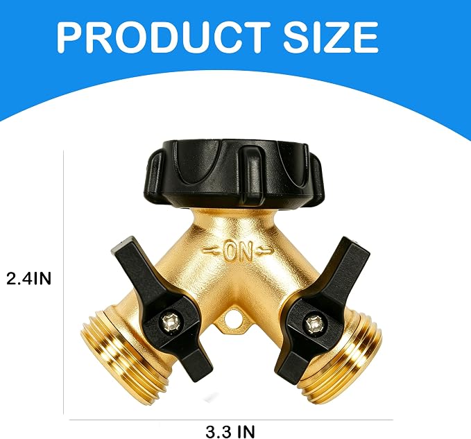 LIULO TOOL 2 Pack Brass Garden Hose Splitter 2 Way, Hose Y Splitter 3/4 Inch Heavy Duty Brass Hose Connector Tap Splitter, Hose Spigot Adapter 2 Valves with Rubber Washers