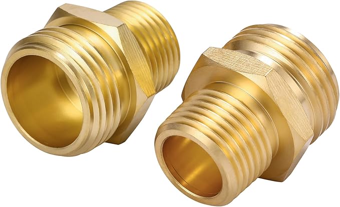 2 Pack 3/4" GHT to 1/2" NPT Male Connector, Brass Garden Hose Fitting, Male Hose Adapter,Brass Garden Hose to Pipe Fittings Connect