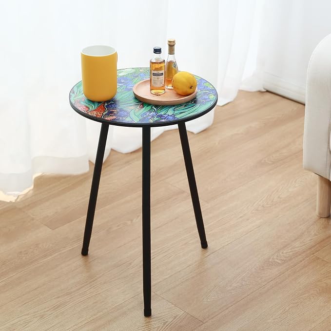Party Zealot 2 Packs Metal Outdoor Side Table Irises Patio Side Tables for Outside Small End Tables Round Patio Coffee Table Plant Stand for Balcony, Indoor, Bedroom, Living Room, Small Space