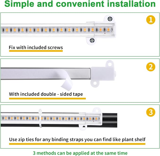 RWNTAO 13 Inches LED Grow Light Strips for Plant Shelf, 3500K Full Spectrum Plant Growing Lights for Indoor Plants, 144 LEDs Planting Lamp with 10 Dimmable Levels and 3/9/12H Timer, 3 Head
