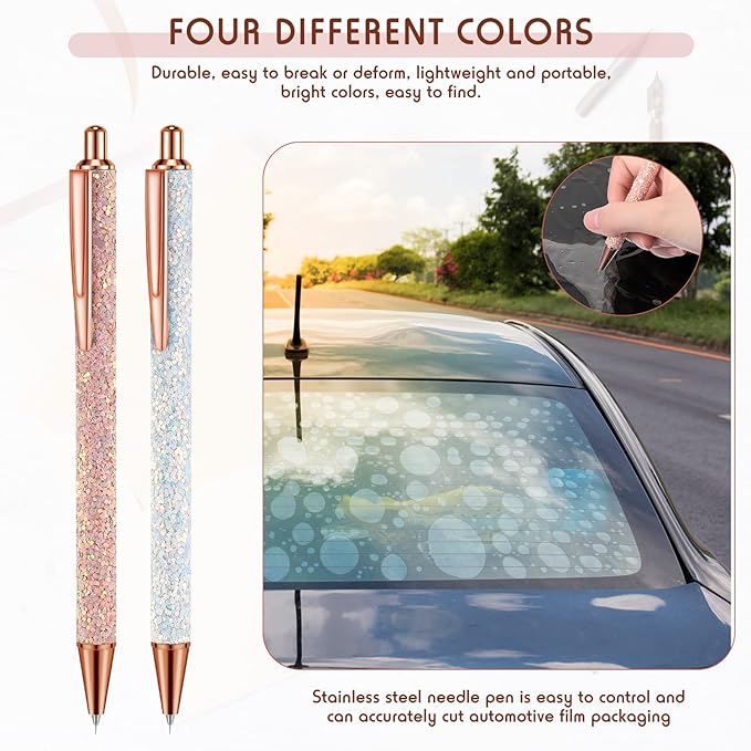 Epakh 2 Pieces Weeding Pen Vinyl Pen Pin Weeding Tool Fine Point Glitter Metal Vinyl Air Release or Car Puncturing Installation Retractable Craft Tool for DIY(White, Gold)