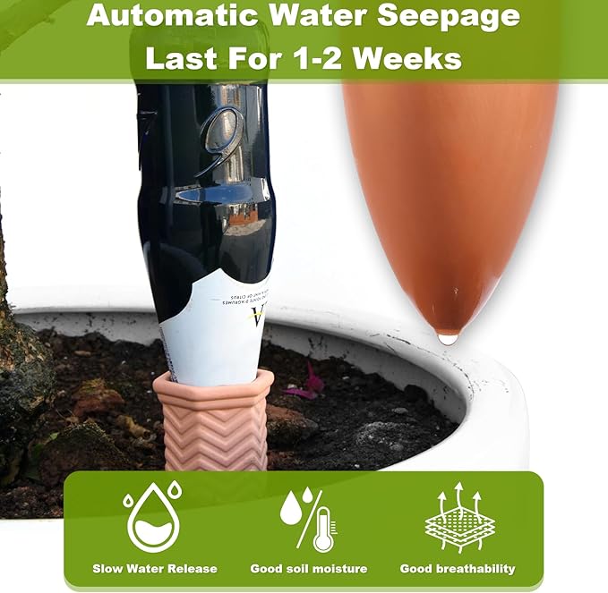 Self Watering Planter Insert Terracotta Watering Spikes Premium Plant Watering Devices Irrigation Dripper Self Watering Spikes Automatic Plant Accessories 4 Packs (Wave)