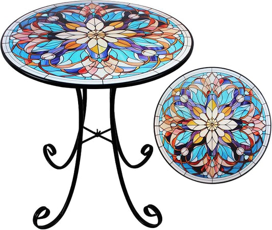 Mosaic Side Table Outdoor, 18 Inch Metal Accent Table, Indoor Small Round End Tables, Plant Stand Tables for Patio Yard Balcony Garden Bedside