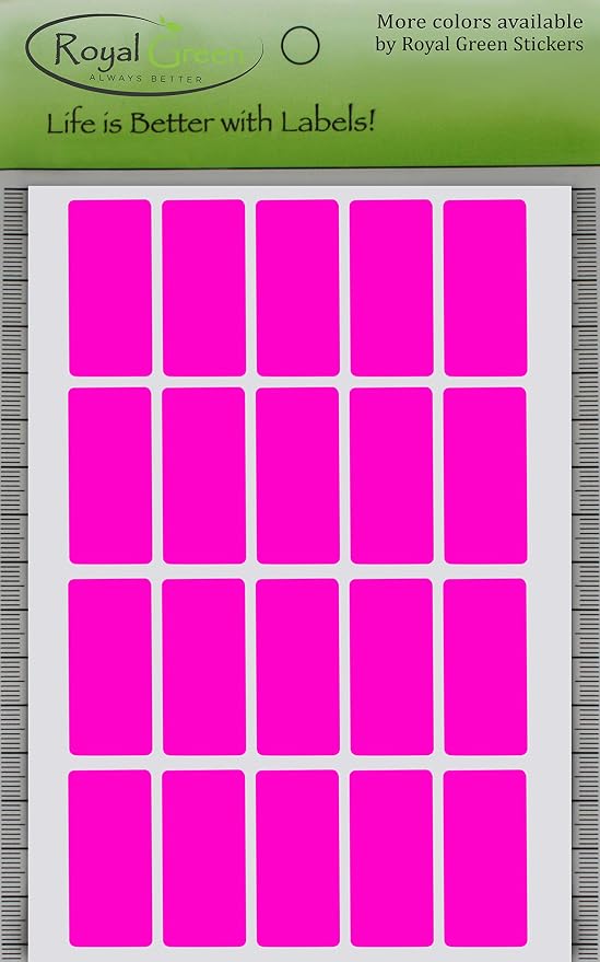 Royal Green Neon Pink Index tabs Color Labels 1.57 inch x 0.75 inch - Rectangular Colored File Stickers (40mm x 19mm) - 100 Pack