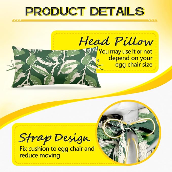MAGIC ELEPHANT Egg Chair Cushion, Memory Foam Hanging Egg Chair Cushion Replacement, Indoor Outdoor Hammock Basket Swing Cushion with Headrest (Forest Green Tulip)