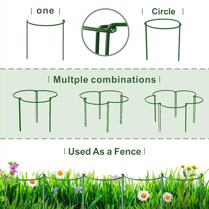 LEOBRO Plant Support Plant Stakes, 6pcs Peony Cages and Supports, Metal Garden Stakes Plant Supports, Plant Support Stakes, for Peony, Tomato, Hydrangea, Indoor Outdoor Plants, 10" W x 15.8" H