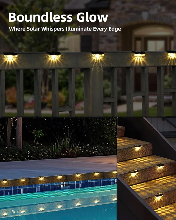 Herzila 16 Pack Solar Deck Lights Outdoor, Solar Step Lights Led Solar Lights for Outdoor Stairs, 3000K Warm White, Auto Dusk-to-Dawn, Weatherproof, Low Profile, for Fence Deck Railing Patio