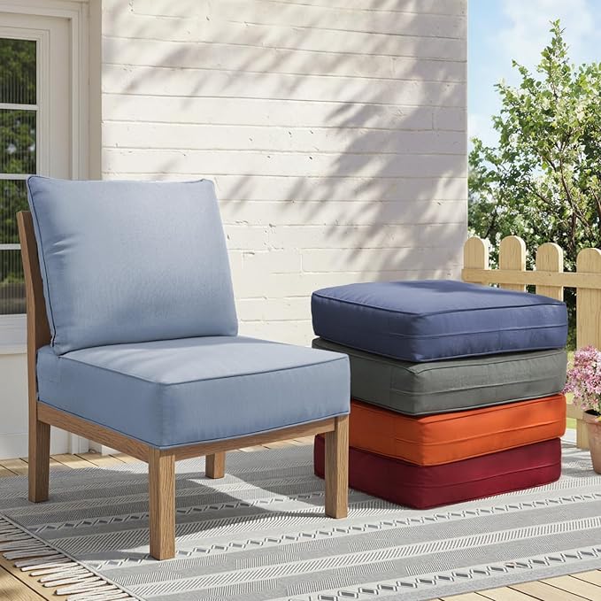Outdoor Cushion Set for Furniture Patio Furniture, UV Resistant, Water Resistant - 6 Inch Thick Foam Garden Cushions – 22x24 Inch Patio Seat Covers for Chair/Sofa/Couch | Baby Blue | 7-Pack |