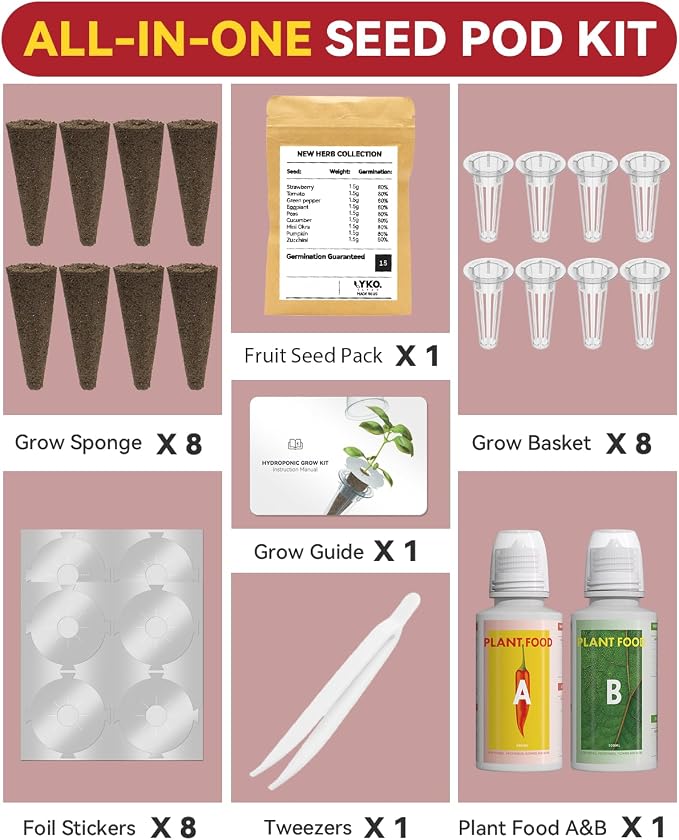 8-pod Red Strawberry & Tomato Seed Pod Kits for AeroGarden, Ahopegarden Hydroponics Growing System, 350+ Seeds (Include Red Strawberry, Tomato, Green Pepper, Eggplant, Peas, Cucumber, Okra, Pumpkin)