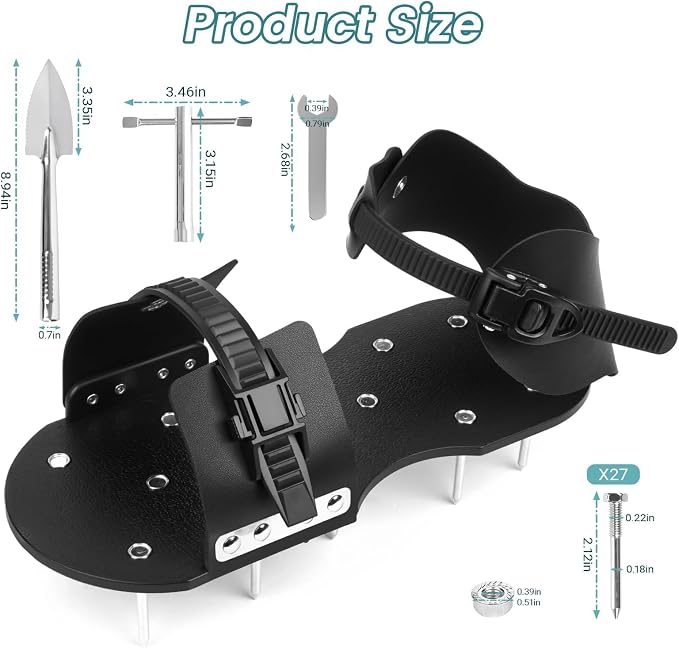 Lawn Aerator Shoes - Heavy Duty Lawn Aerator Tool for Grass with Cleaning Shovel & 6 Extra Spikes, Easy Assembly with Upgraded T-Wrench, Manual Garden Soil Aeration Tools for Yard Care