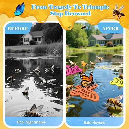 Floating Bee Island Watering Station - 5 Pack, Bee-Friendly EVA Foam, No Sinking, Drowning-Proof, Fade-Proof, Pre-Cut, Birdbath, Pools & Garden Hydration Solution for Pollinators (Butterfly)