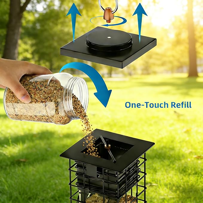 KRUOO Heavy Duty Metal Squirrel Proof Bird Feeder, 2.5LB Large Capacity, Weather Resistant, Easy Refill & Clean, Hanging Wild Bird Feeder