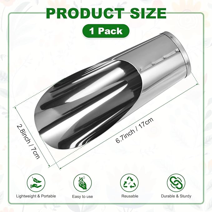 M METERXITY 1-Pack Bonsai Soil Scoops, 2.8inch/7.2cm Stainless Steel Garden Soil Scoops Bucket Shovel Potting Scoopers for Transplanting/Flower Planting, Small Gardening Tools [Silver Tone]