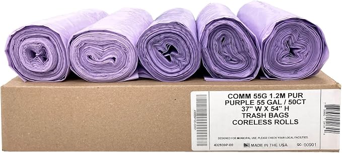 Ultrasac Heavy Duty 55 Gallon Purple Trash Bags - (Value 200 Pack) - 1.5 MIL equivalent Industrial Strength Plastic 37" x 54" for 50-55 Gal Cans -Fits Toter, Rubbermaid Brute, Carlislie Bronco etc.