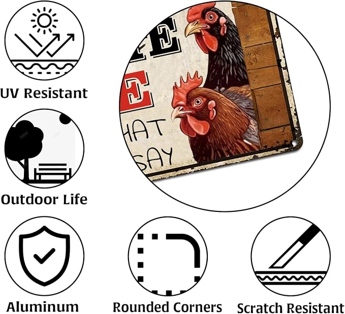 Chicken Signs 2 Pack-Metal Chicken Signs for Coop Funny Outdoor,Chicken Sign Decor for Farm Yard Fence 12x8inch