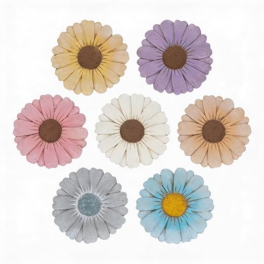 Heavy Duty Concrete Stepping Stone 10 Inch Daisy Design, Non Slip Garden Pathway Stone for Outdoor Walkway Yard Patio Lawn (Orange)