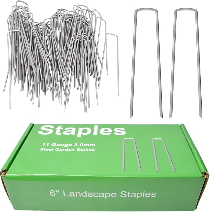 MySit 6" Galvanized Landscape Staples Garden Stakes Pins 24 Pack, Heavy-Duty 11 Gauge Garden Staples Anti-Rust Fence Stakes for Anchoring Weed Barrier Fabric Irrigation Tubing Soaker Hose