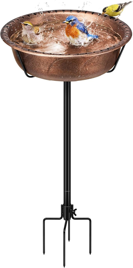 VIVOHOME Bird Bath for Outside, Outdoor 13'' Birdbath Bowl with Metal Ground Stake, Weather-Resistant ABS Bird Bath and Feeder for Garden, 1.45 Gallons, Bronze