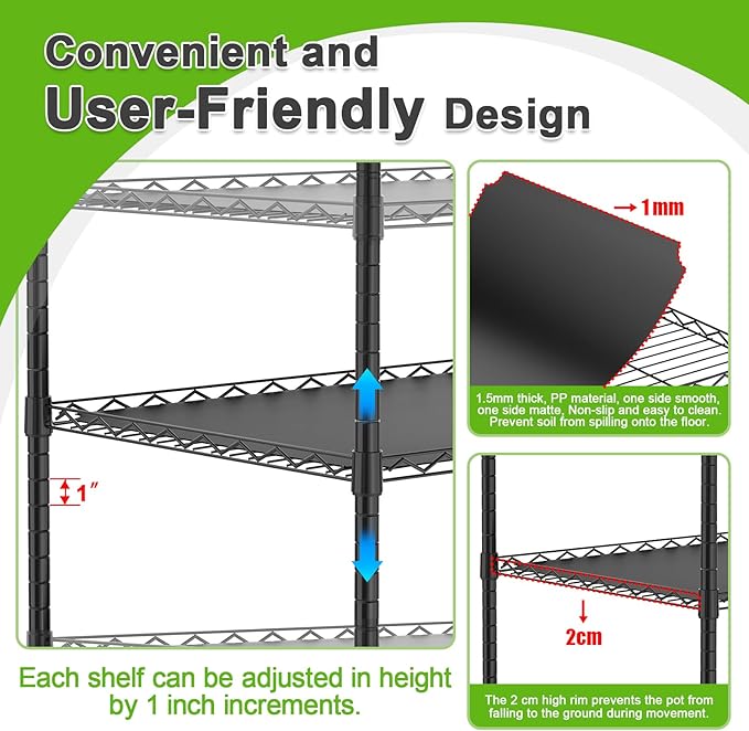 5-Tier Greenhouse with Caster Wheel, Each Shelf Height Adjustable Metal Plant Shelf with PVC Cover for Seed Starting Trays, Seedling Pots, Plant Pots, 21x49x80inch