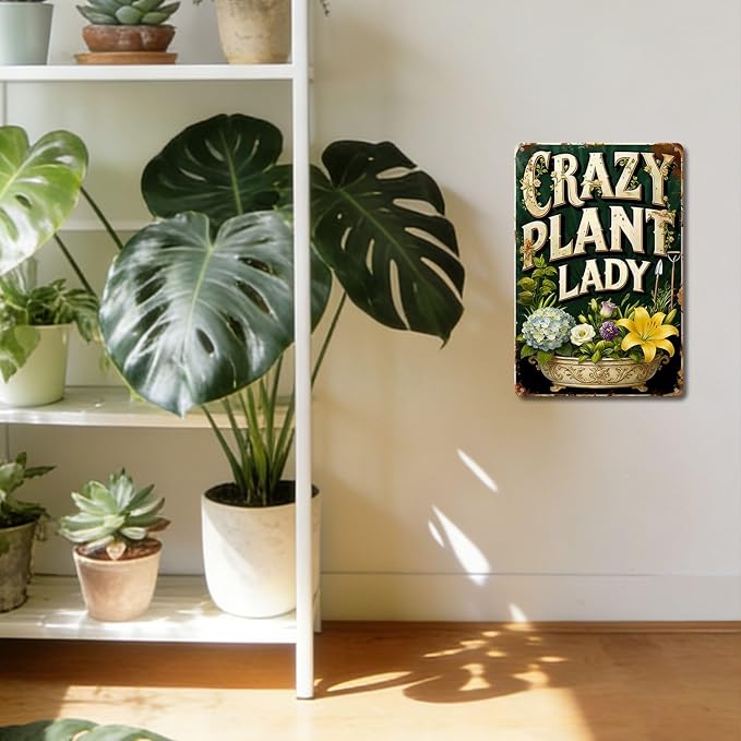 Funny Garden Signs, Vintage Garden Gift, Garden Decor for Outside, Crazy Plant Lady Sign, Weatherproof Aluminum Outdoor Decor for Patio Yard Greenhouse Home, Wall Decor 8x12 Inch