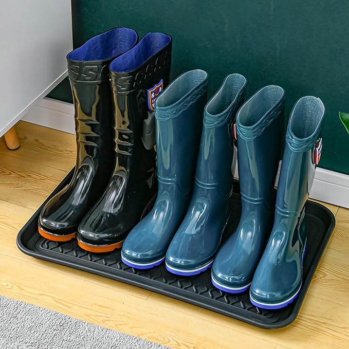 Hard Plastic Boot Tray for Entryway,Boot Mat,Shoe Tray,Shoe Mat for Indoor and Outdoor Use (Black Grid (Hard Plastic) 2Pcs, 29.5X14.9 inch)