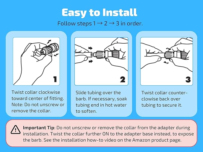 3-Pack 1/2 Inch Drip Irrigation Tubing to Faucet/Garden Hose Adapter - Reusable Connector Fittings for Most Rain Bird, Orbit, Dig, Toro 1/2 or 5/8 Tubing x 3/4" FHT