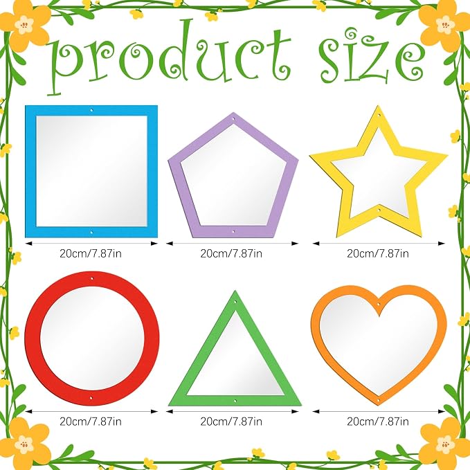 Xuhal 6 Pcs Acrylic Sensory Mirrors Set Colorful Geometric Mirror Square Triangle Circle Star Heart Pentagon Shapes Learning Tool Outdoor Sign for Sensory Rooms Garden Wall Decorations