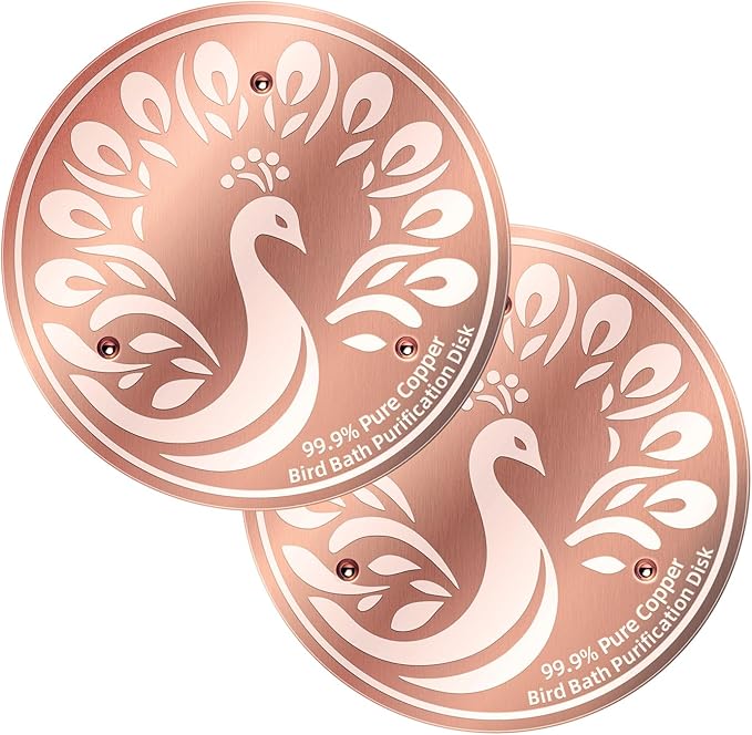 Bird Bath Cleaning Discs, 99.9% Pure Copper Triple-Point Support & Reinforced Design for Fresher Water, Universal Fit Outdoor Birdbaths Bowls All-Season
