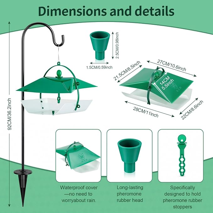 17 Pcs Reusable Leafminer Trap with Pheromone Lures, Bucket Style Insect Trap with 36.2'' Ground Stake, Outdoor Monitoring Tools for Citrus Trees Garden Orchard (2 Lures Included)